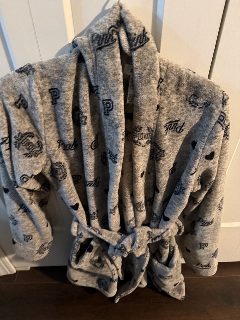 Women's PINK Victoria's Secret Gray Logo Fleece Robe